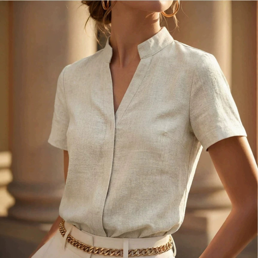 Zara Small Collar Linen Short Sleeve Top